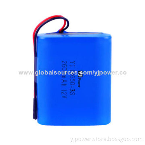 12V/2,600mAh 18650 Battery Pack, Sized 18.5 x 54.6 x 67mm